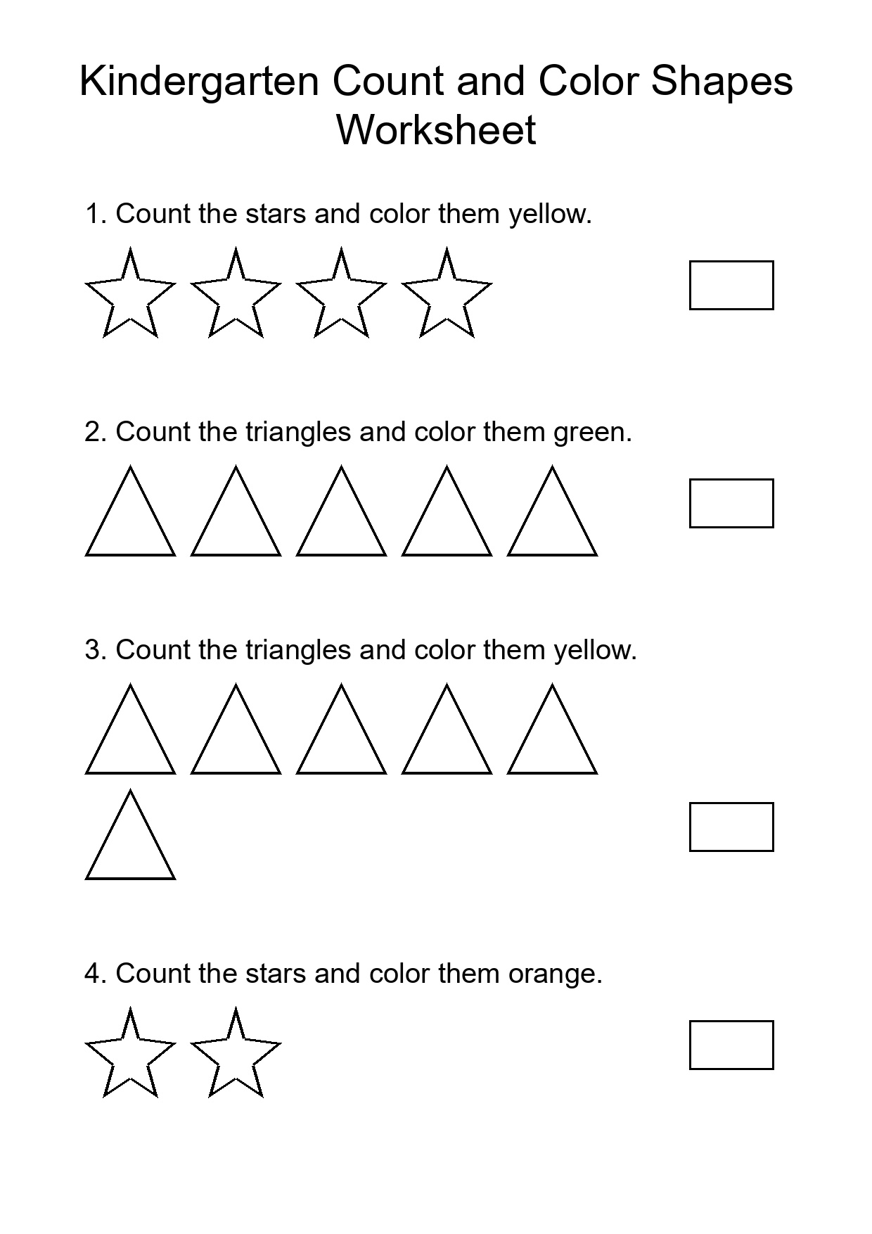 Kindergarten Count and Color Shapes Worksheet