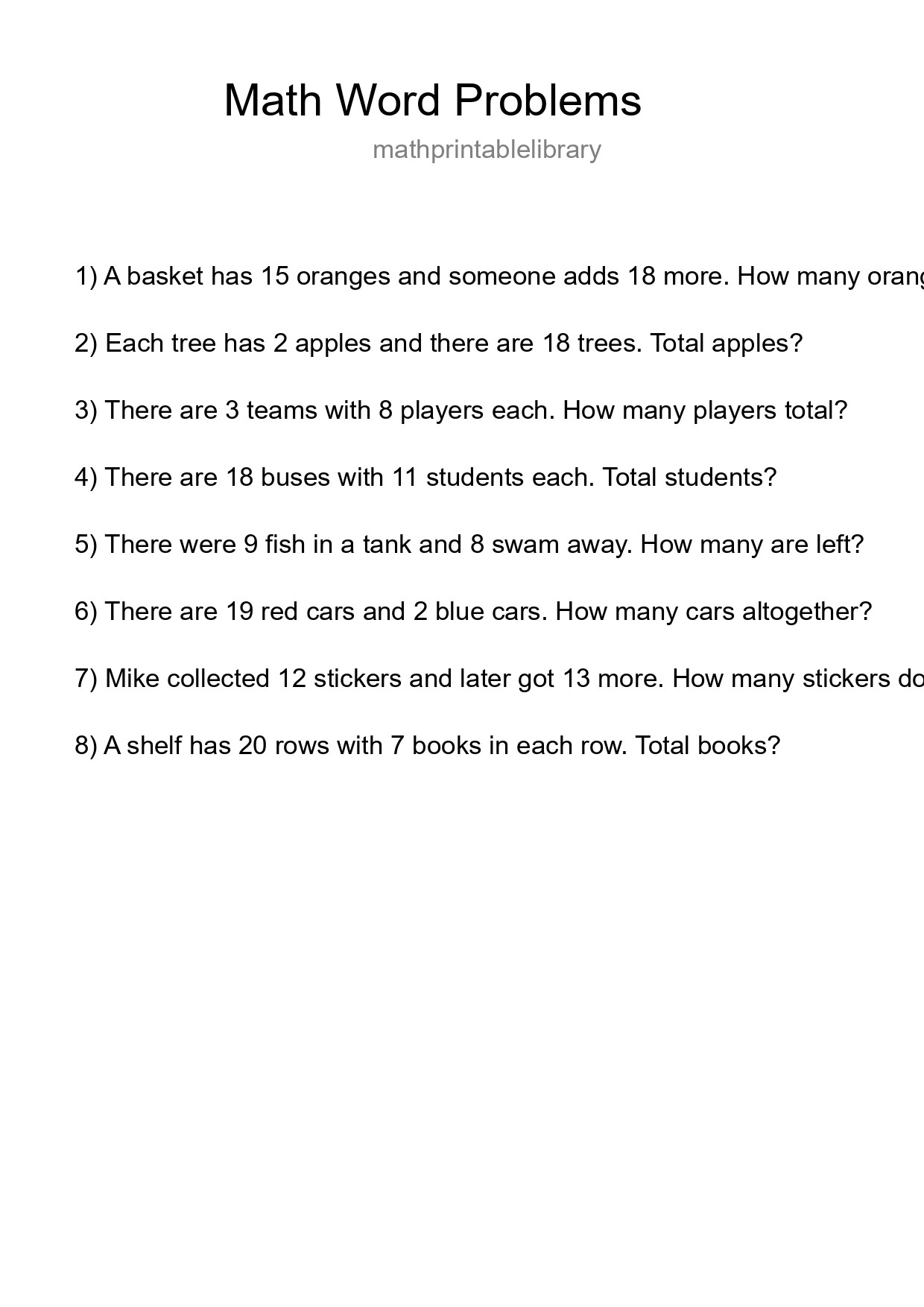 Math Word Problem Worksheet