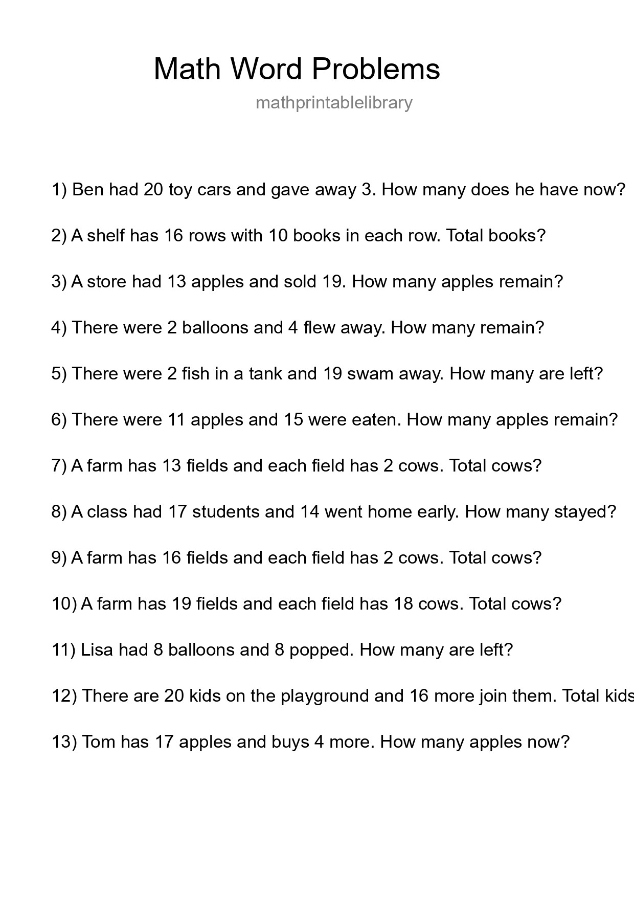 Math Word Problem Worksheet