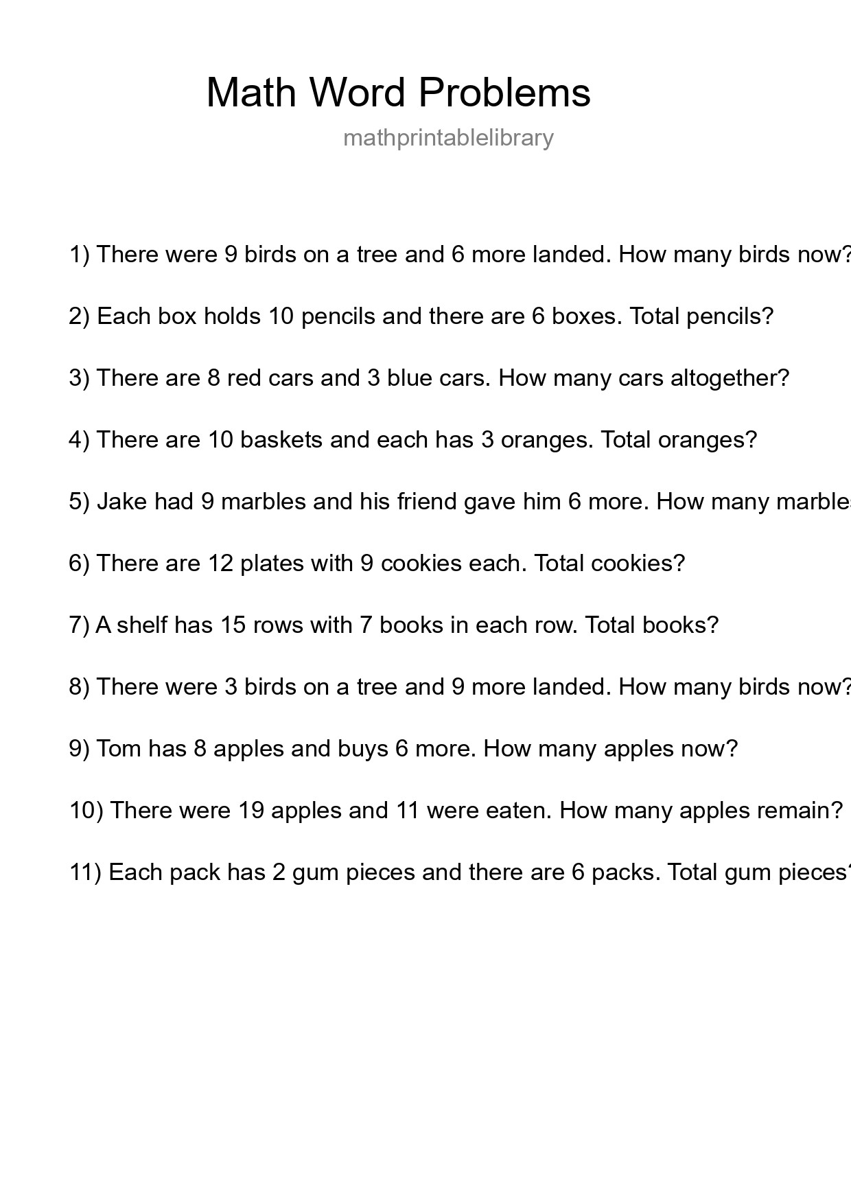 Math Word Problem Worksheet