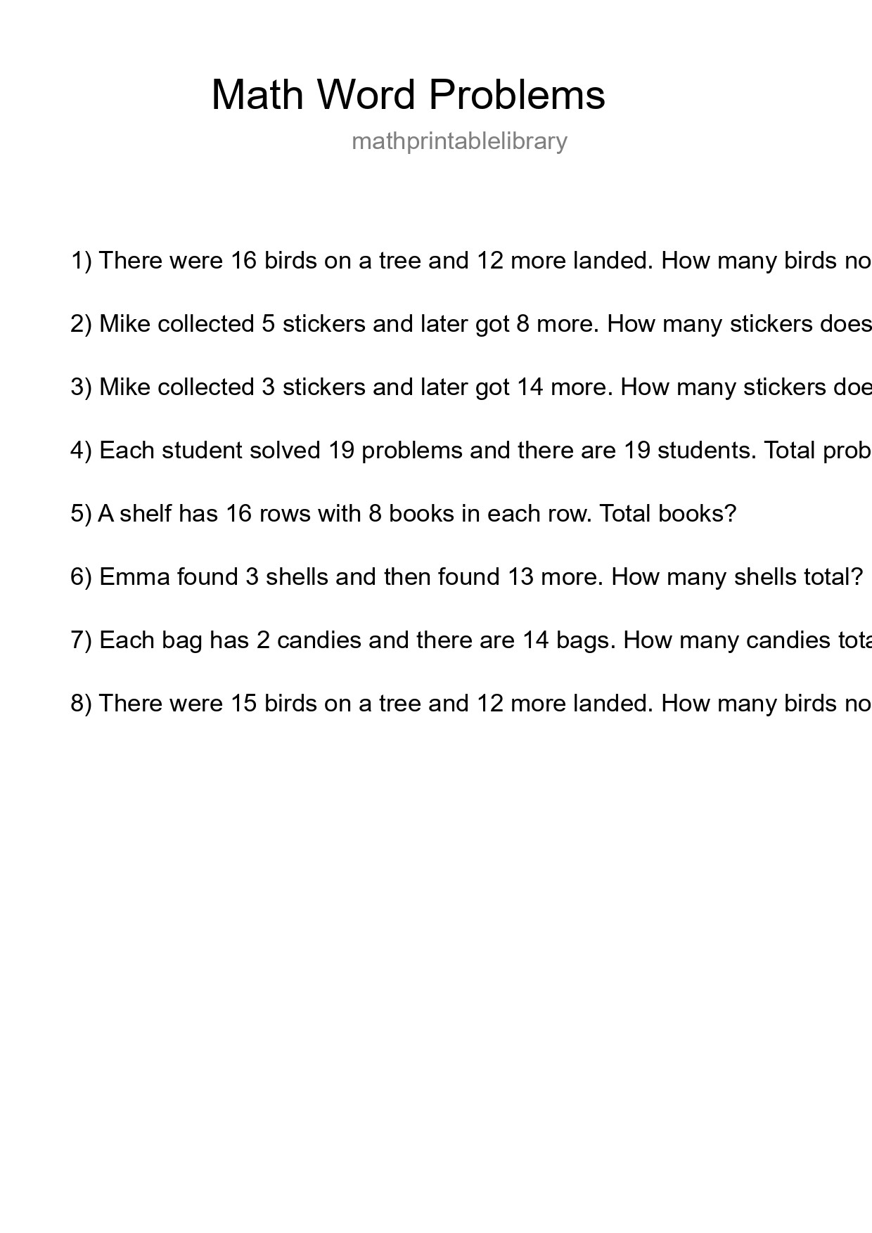 Math Word Problem Worksheet