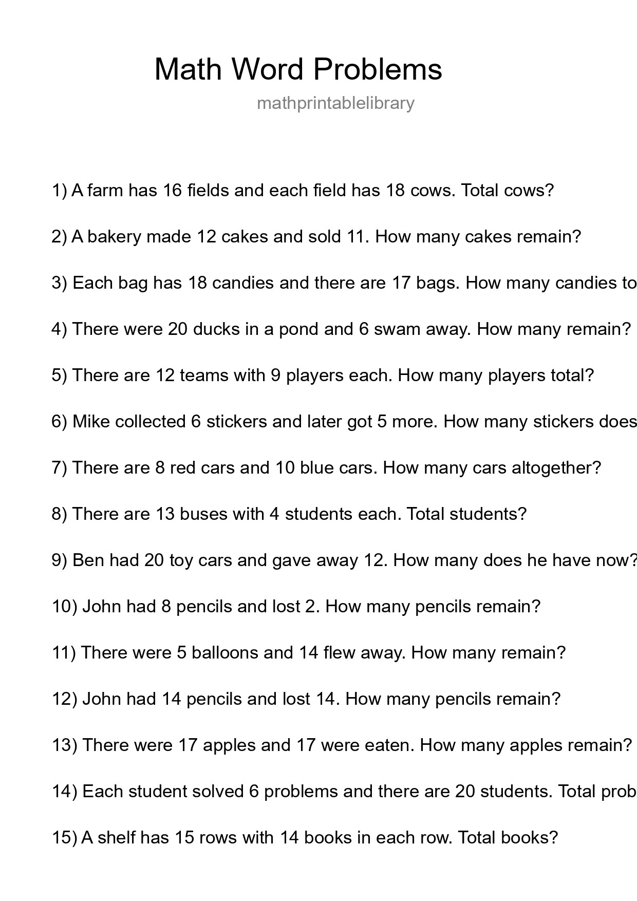 Math Word Problem Worksheet