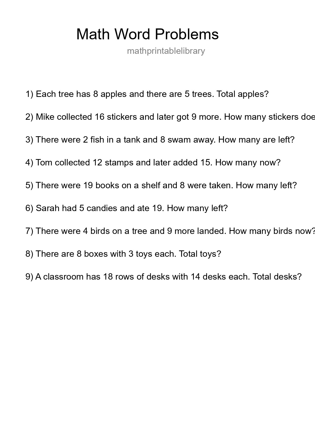 Math Word Problem Worksheet