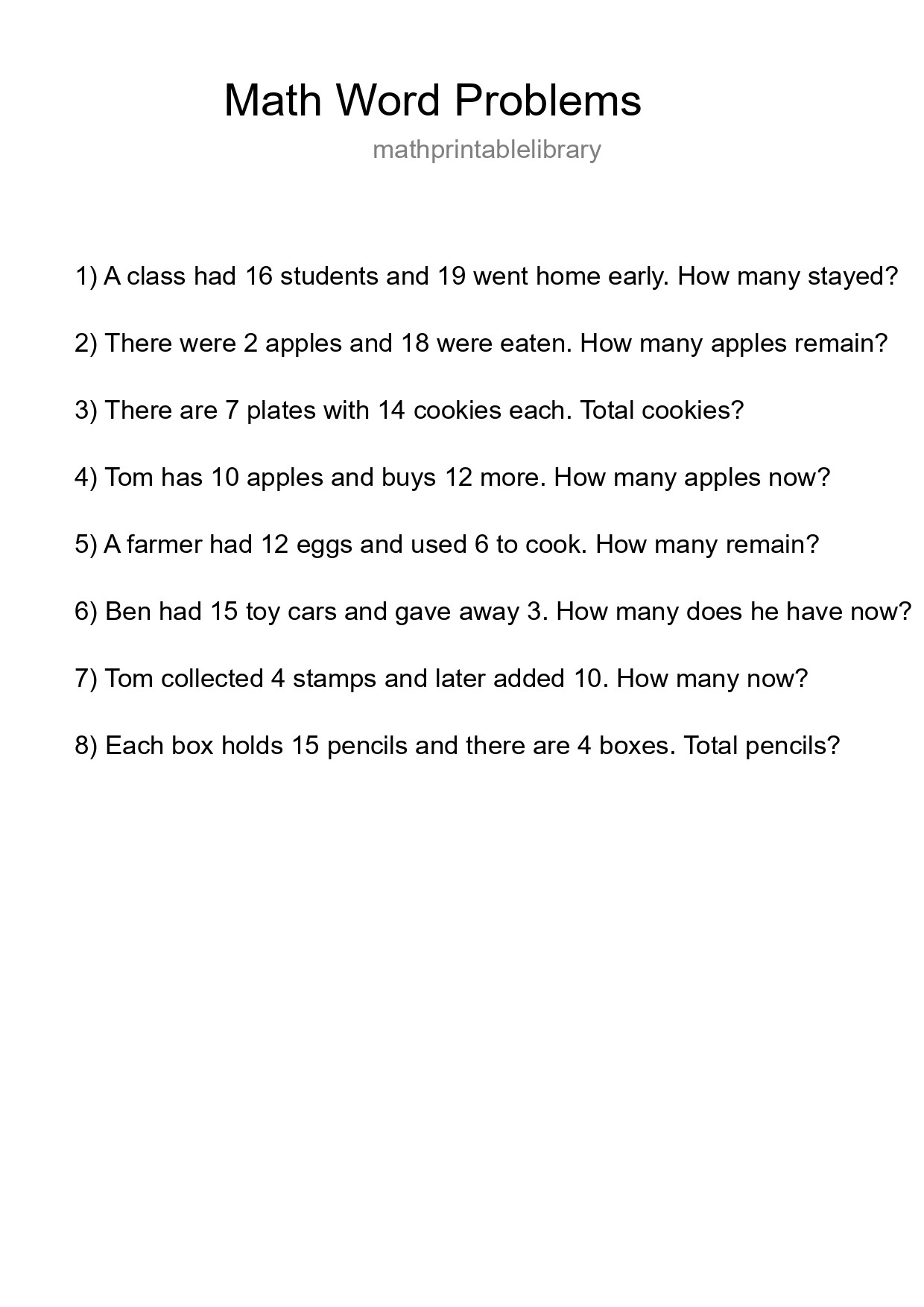Math Word Problem Worksheet