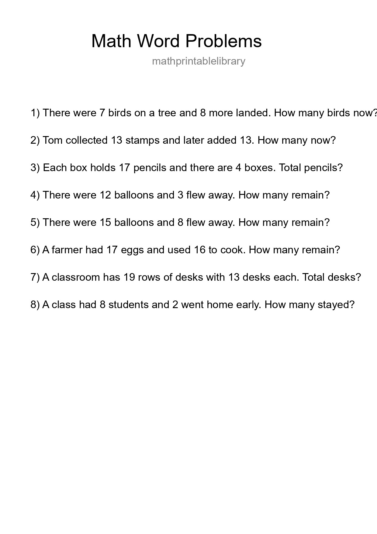 Math Word Problem Worksheet