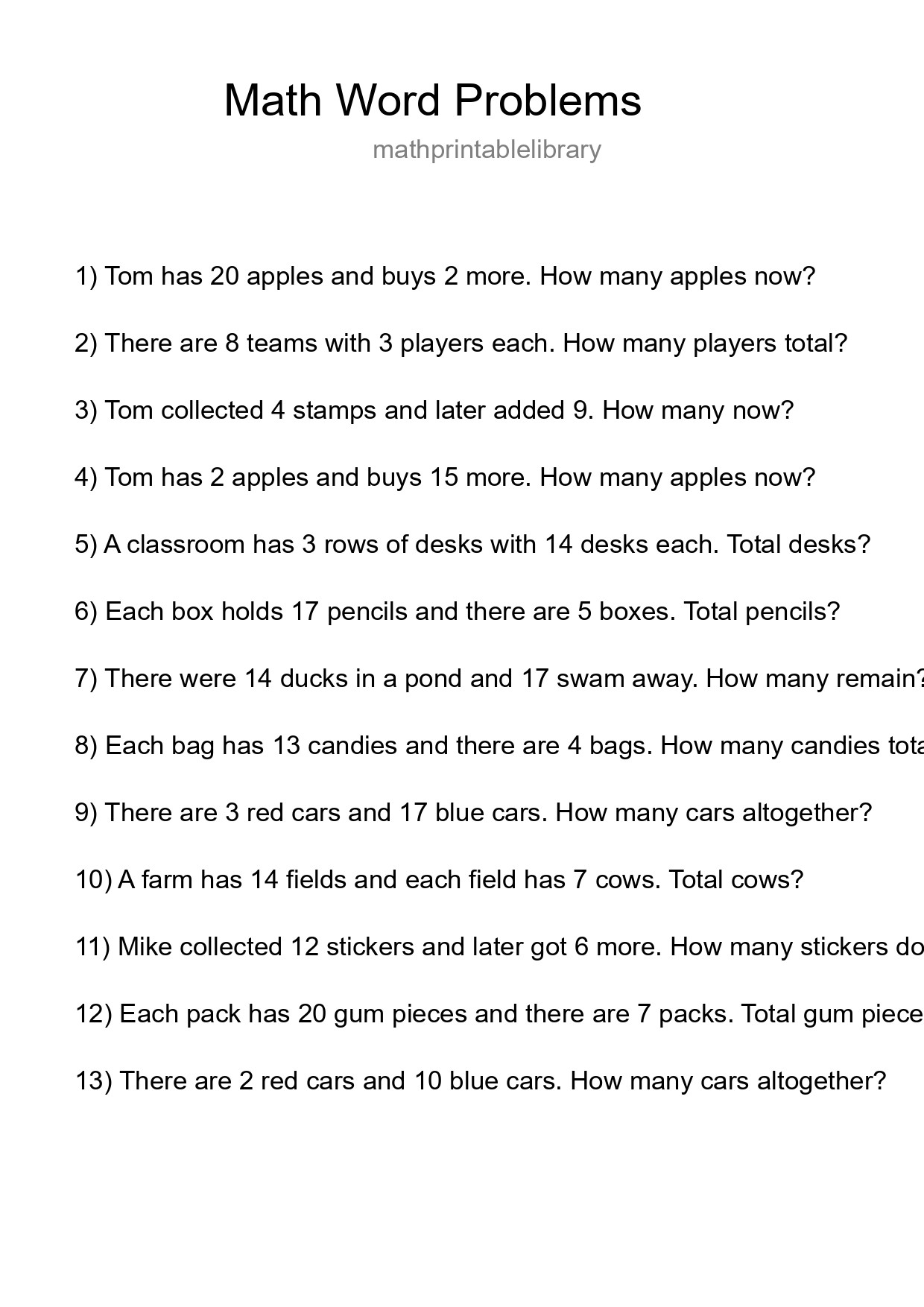 Math Word Problem Worksheet