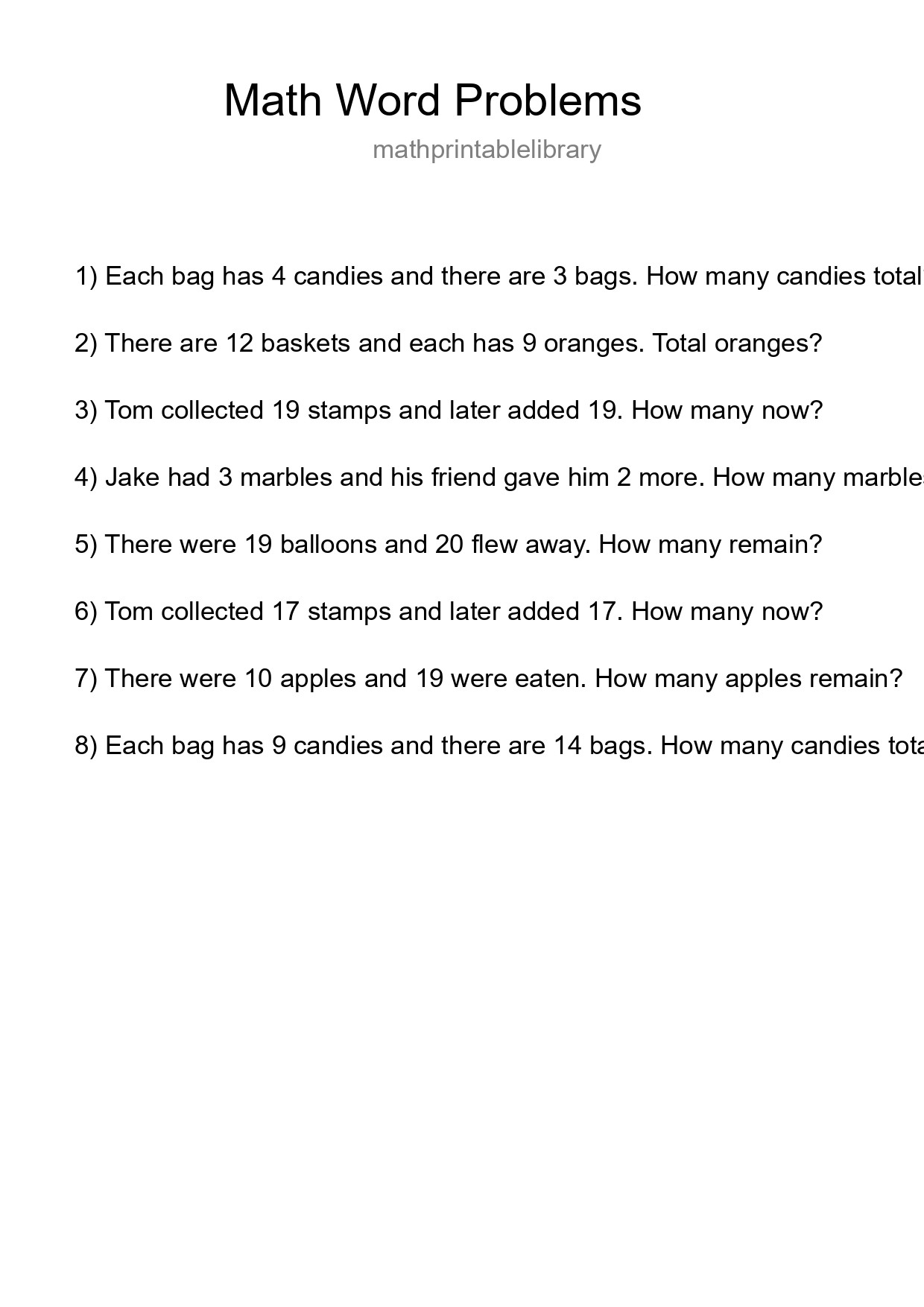 Math Word Problem Worksheet