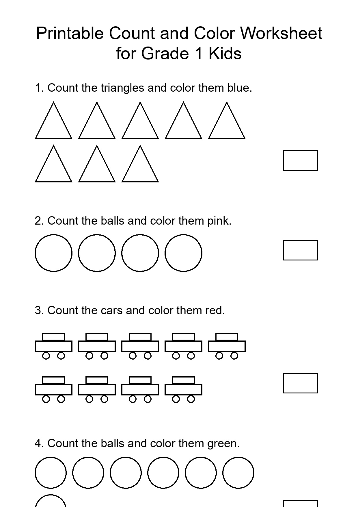 Printable Count and Color Worksheet for Grade 1 Kids