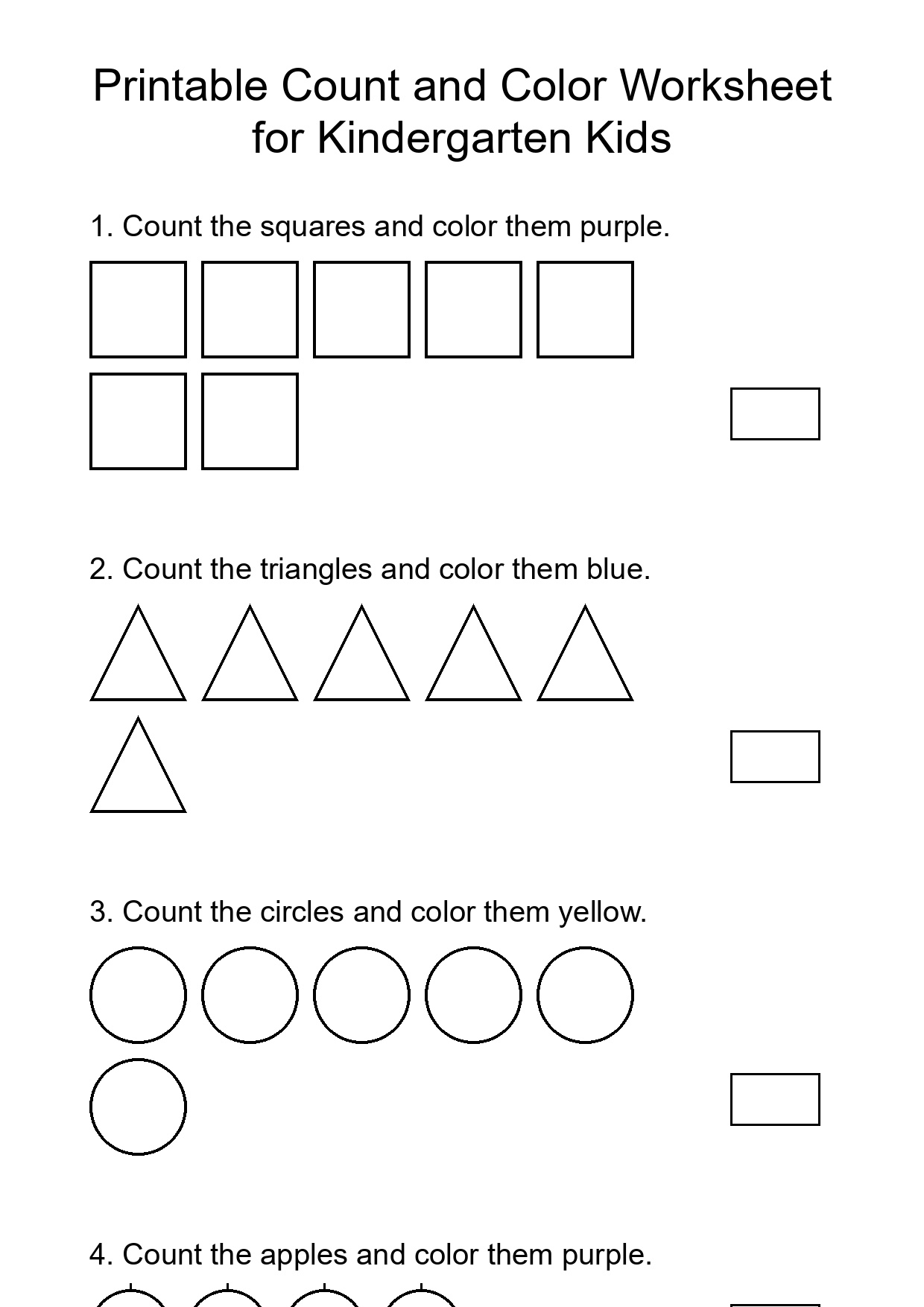 Printable Count and Color Worksheet for Kindergarten Kids