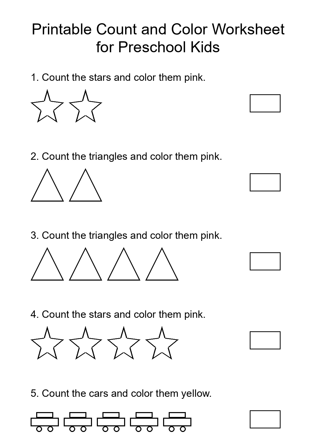 Printable Count and Color Worksheet for Preschool Kids