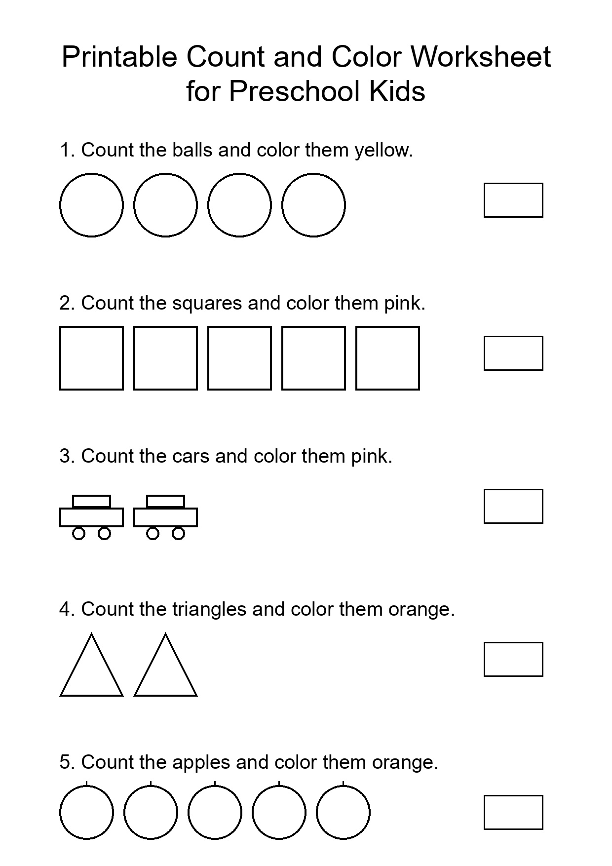 Printable Count and Color Worksheet for Preschool Kids