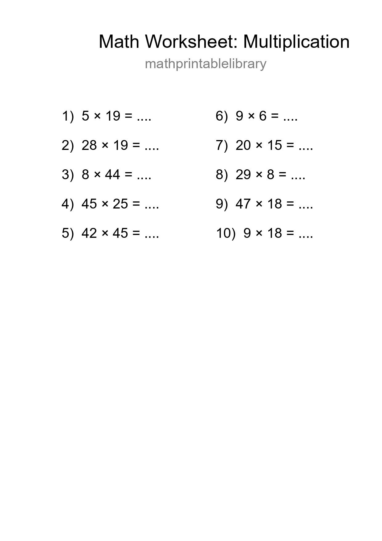 Printable Free 10 Multiplication Math Worksheet For Grade 2 - Part 271