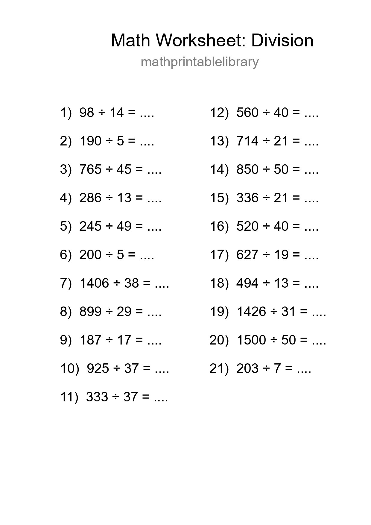 Printable Free 21 Division Math Worksheet For Grade 2 - Part 169