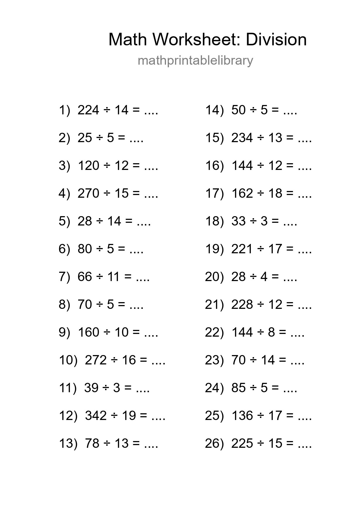 Printable Free 26 Division Math Worksheet For Grade 2 - Part 59