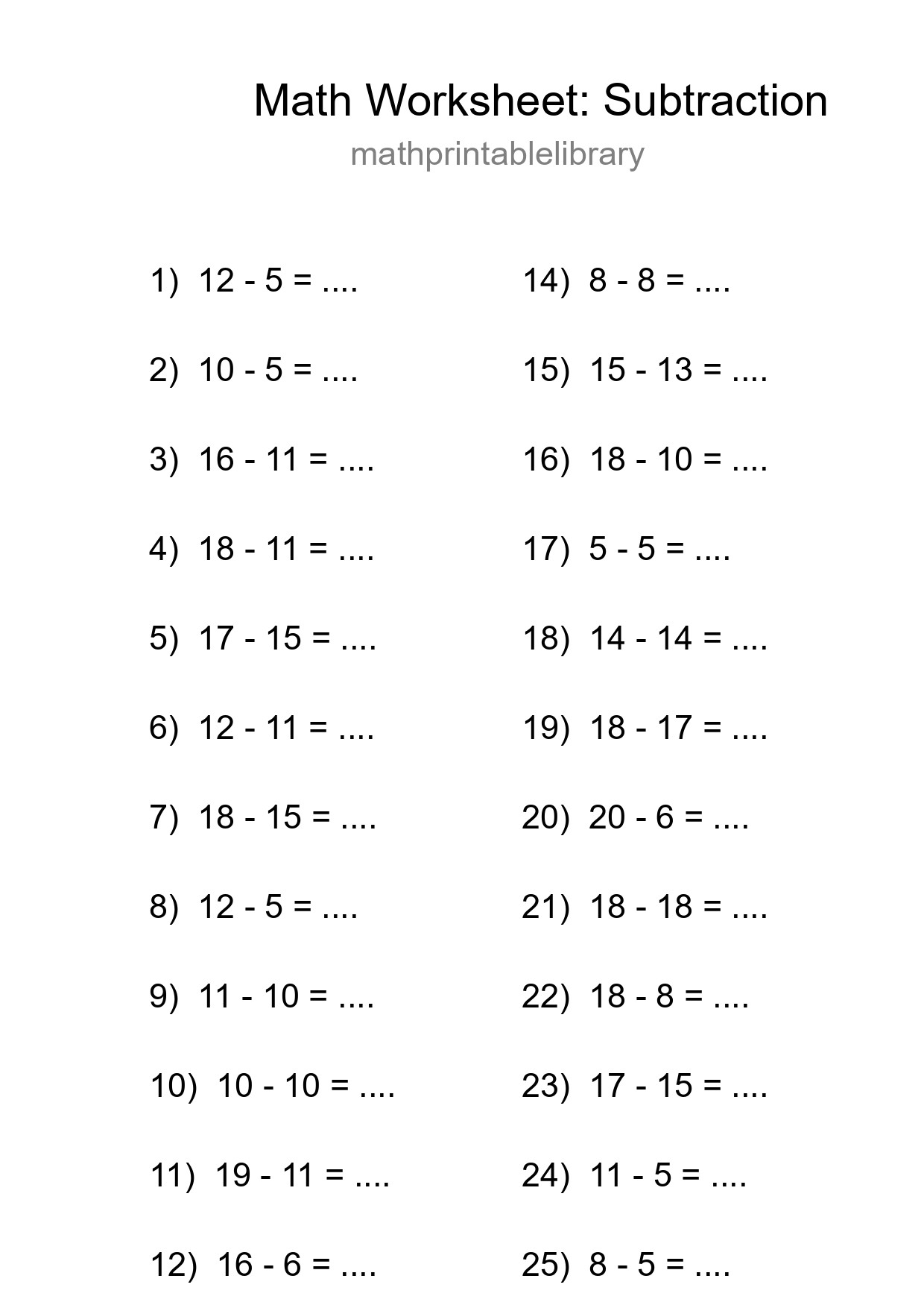 Printable Free 26 Subtraction Math Worksheet For Grade 2 - Part 294