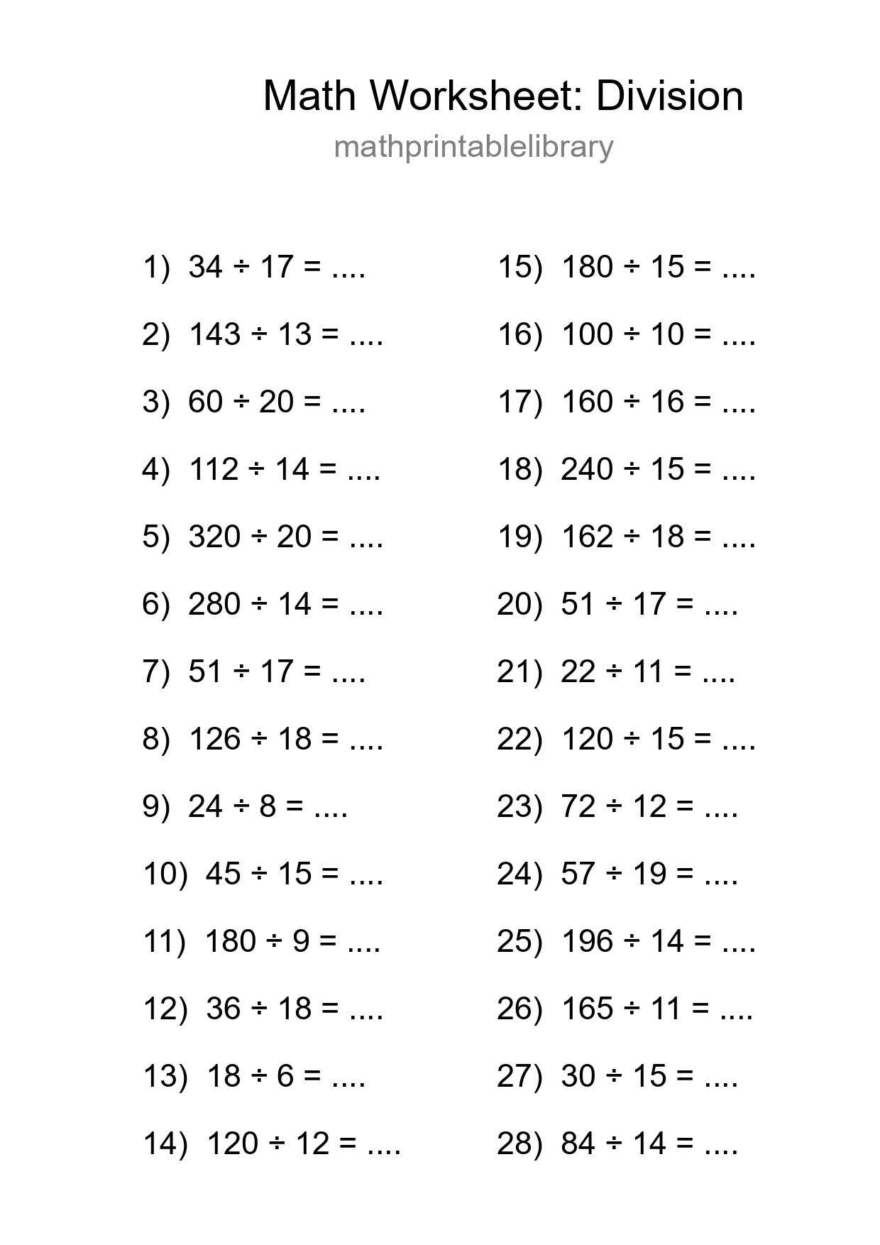 Printable Free 28 Division Math Worksheet For Grade 2 - Part 70