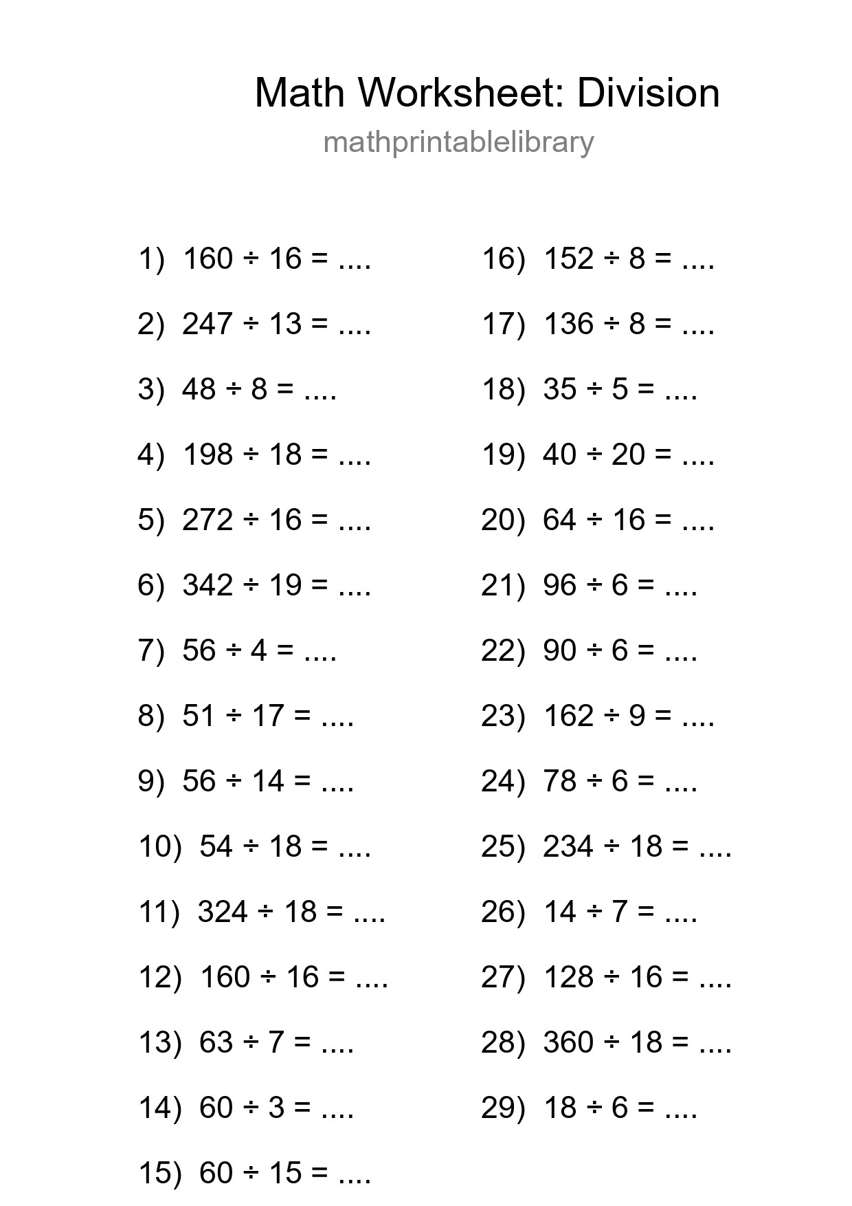 Printable Free 29 Division Math Worksheet For Grade 2 - Part 15