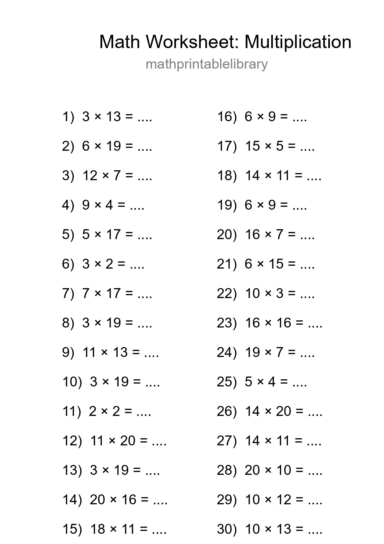 Printable Free 30 Multiplication Math Worksheet For Grade 2 - Part 161